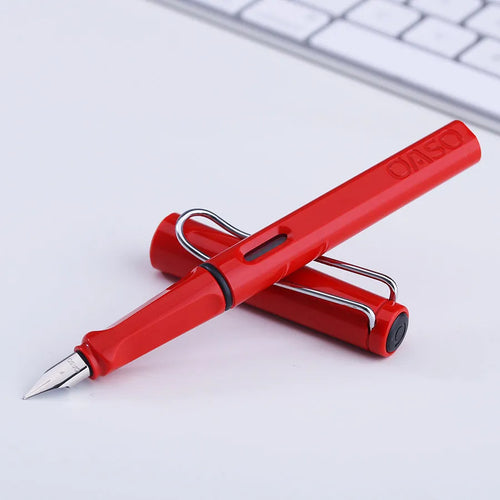 0.5mm ink sac pen with plastic body in six colours showing steel nib and refillable ink bag system