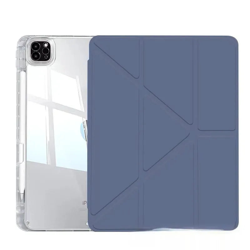 Acrylic transparent tablet protective cover with magnetic bracket and airbag corners for Apple iPad