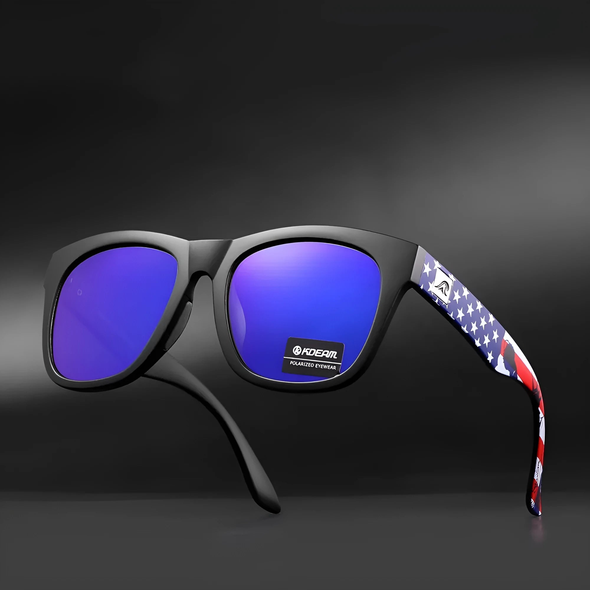 Black polarised sunglasses with TAC lenses for UV protection during driving and fishing