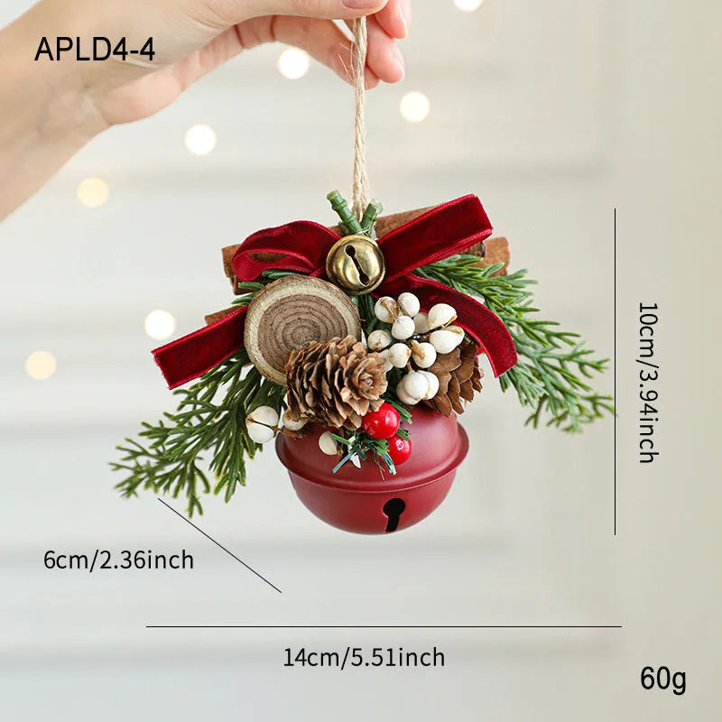 Wrought iron window hanging ornament with a jingling bell, antlers, and pine cone design in a choice of colours.