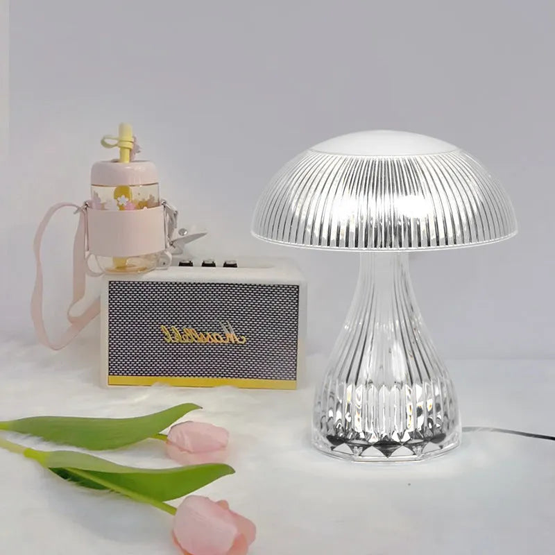 White USB-rechargeable night lamp with touch control and three-colour LED lighting modes