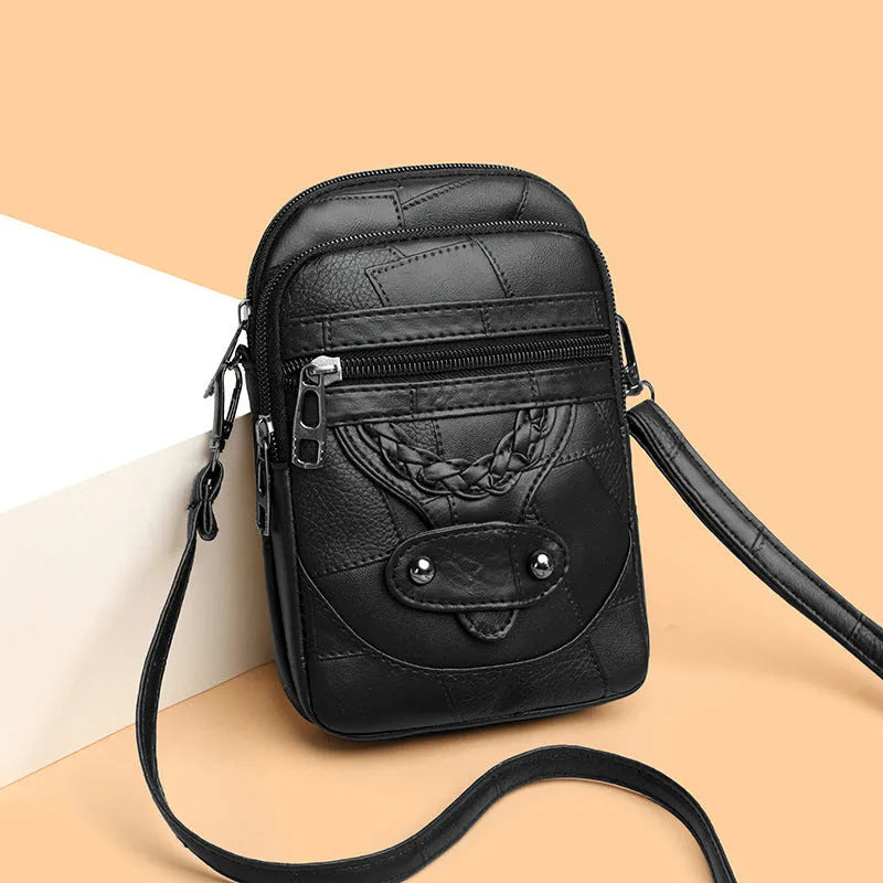 Soft PU leather mobile phone bag with retro woven design in square vertical shape