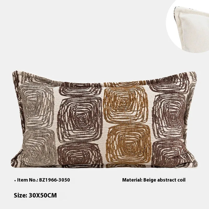 Cream and coffee abstract coil pattern pillow cover in 100% polyester feather velvet, 50x50cm square size