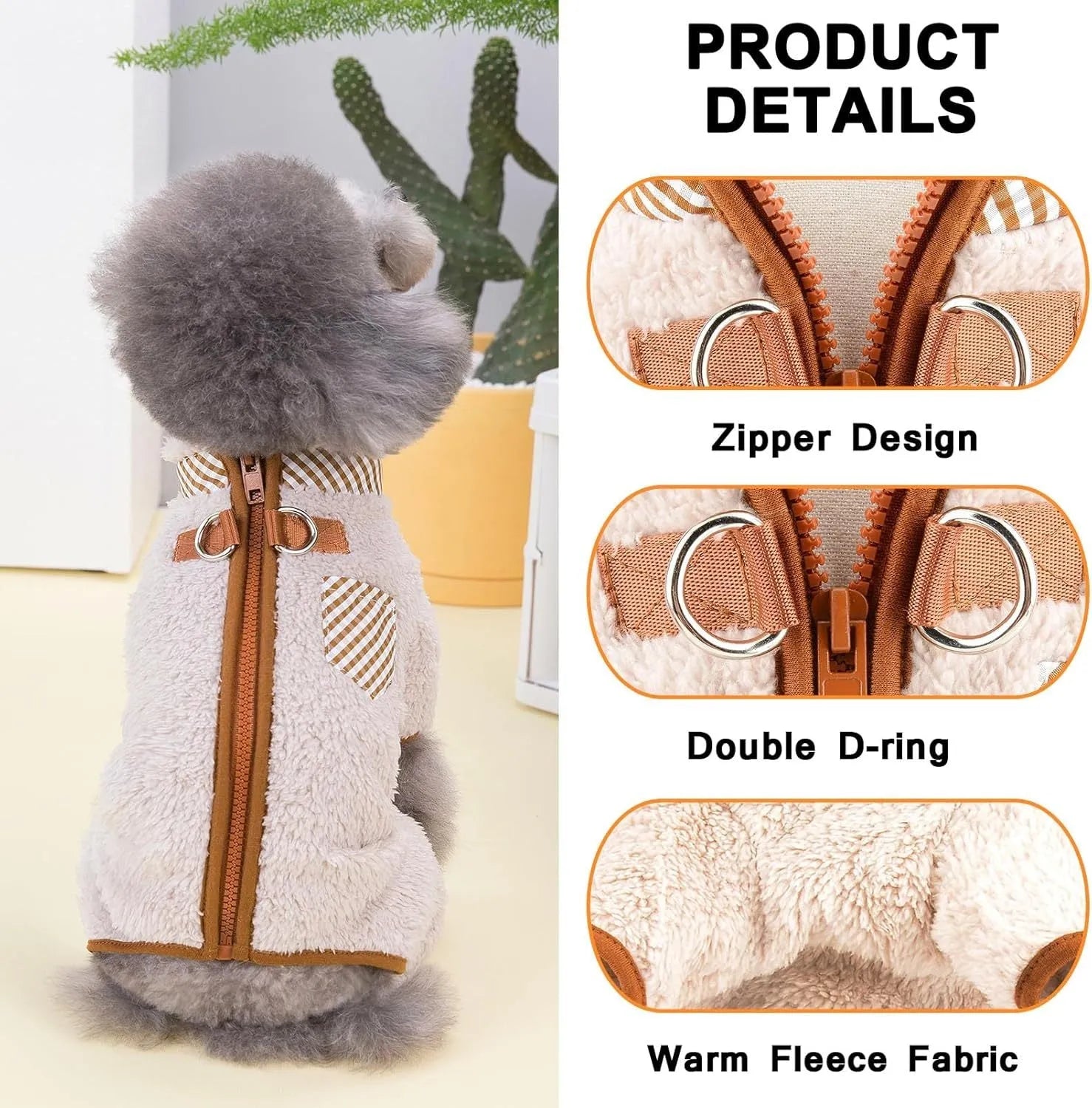 Green plush fleece dog coat with four leg openings and back zipper for small breeds