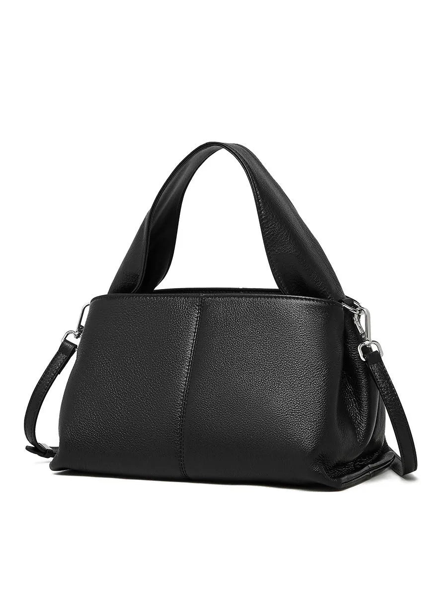 Women's genuine leather messenger bag in horizontal square shape with double shoulder straps and organised compartments