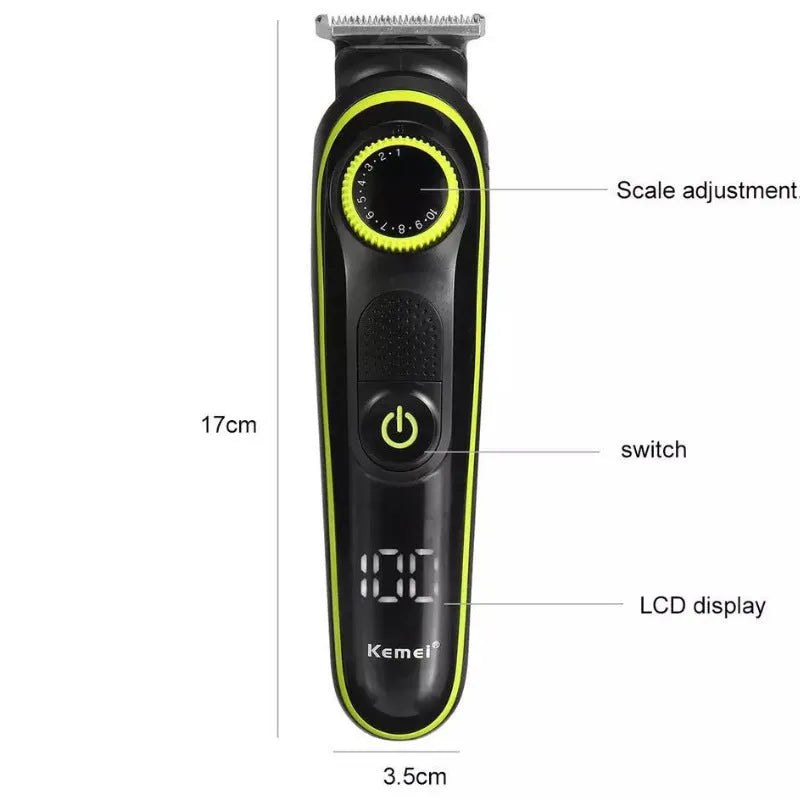 Black KM-696 rechargeable electric hair clipper kit with stainless steel blade and cleaning brush