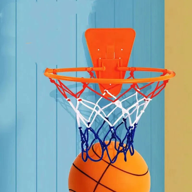 Silent high-density foam basketball in bright orange, 22cm diameter, for indoor children's play with reduced noise