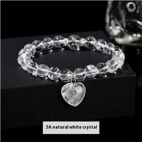 Handmade geometric crystal love pendant bracelet with natural tiger's eye, aventurine, and white jade beads