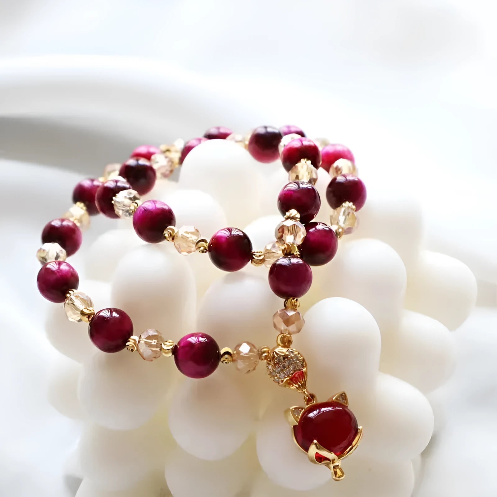 Handmade Tigereye natural Vanves stone crystal bracelet showing single and double chain options