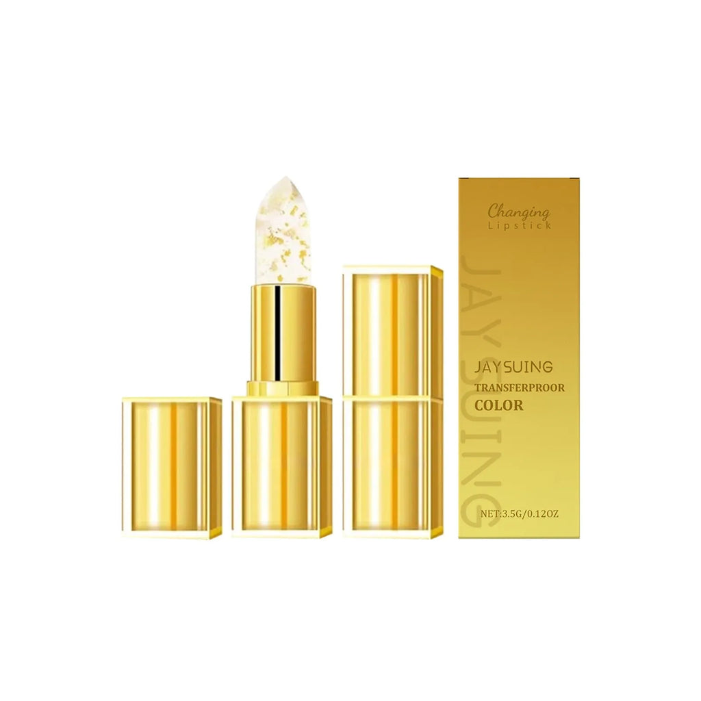 Compact gold foil nourishing lipstick in a square case, showing the bullet with subtle colour.