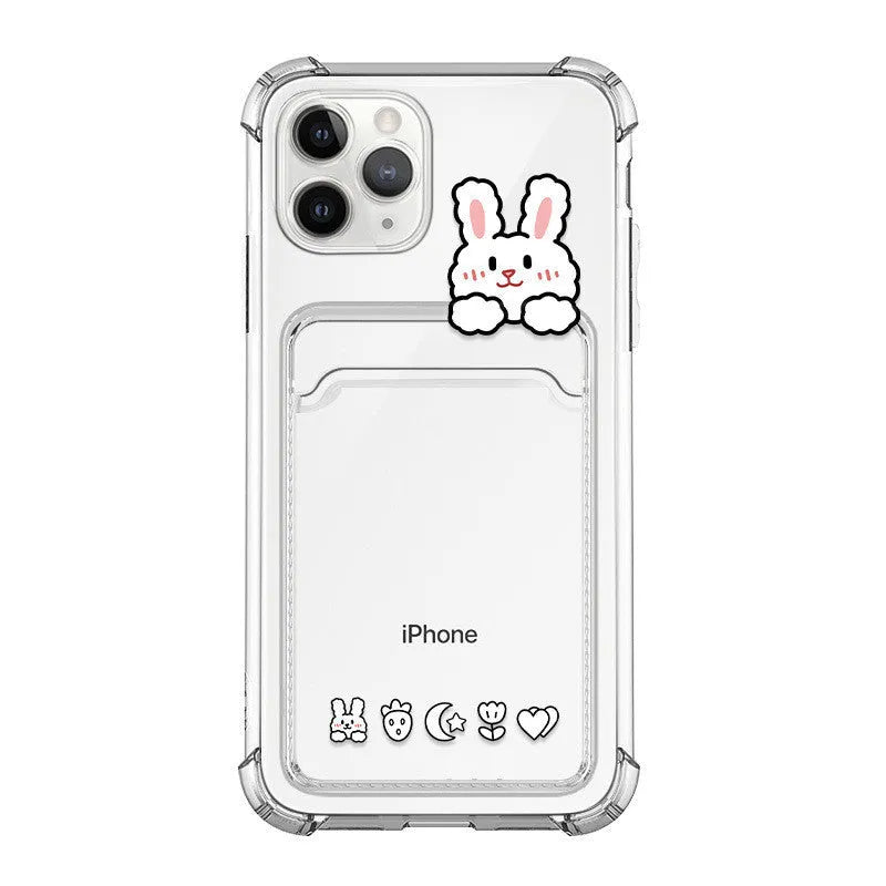 Cartoon Transparent Card Case Phone Case for iPhone with TPU material and card holder on back