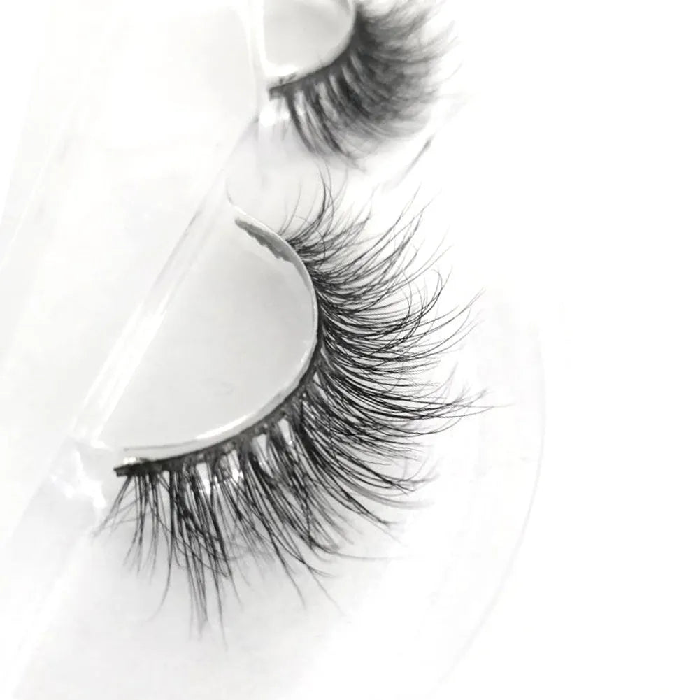 Natural long false eyelashes whole pair with plastic cotton thread stem, 1-1.5cm length, Photo Color