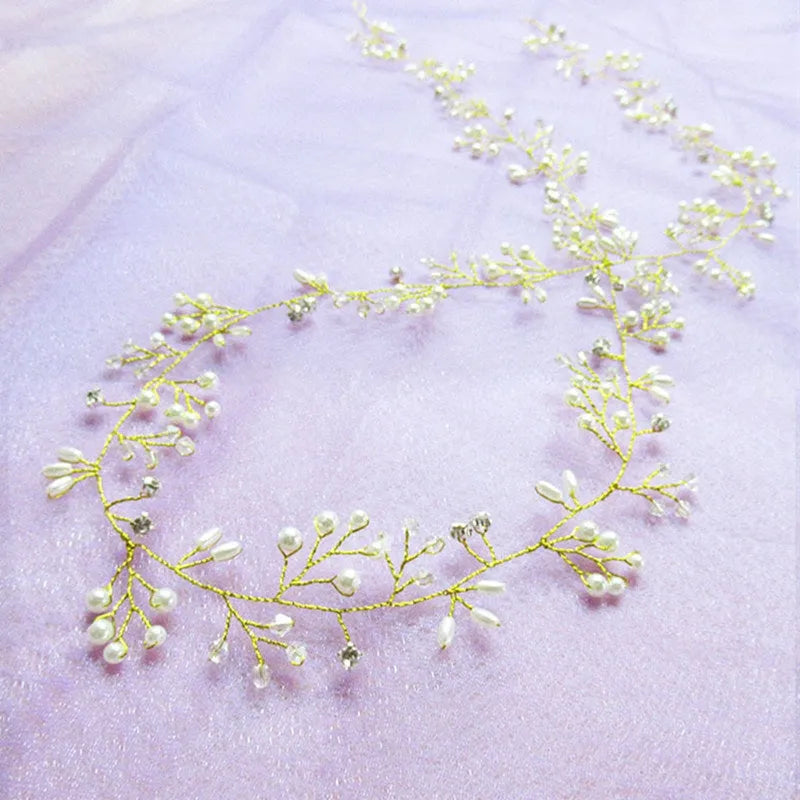 Long wedding hair band with pearl and crystal in silver, KC gold, or rose gold, 100cm, 50cm, or 35cm