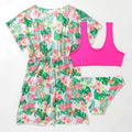 Girls' two-piece swimsuit with Korean-style floral pattern, high-elasticity polyester fabric for swimming