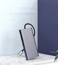 10-in-1 USB C docking station power bank compatible with Apple MacBook and iPhone devices