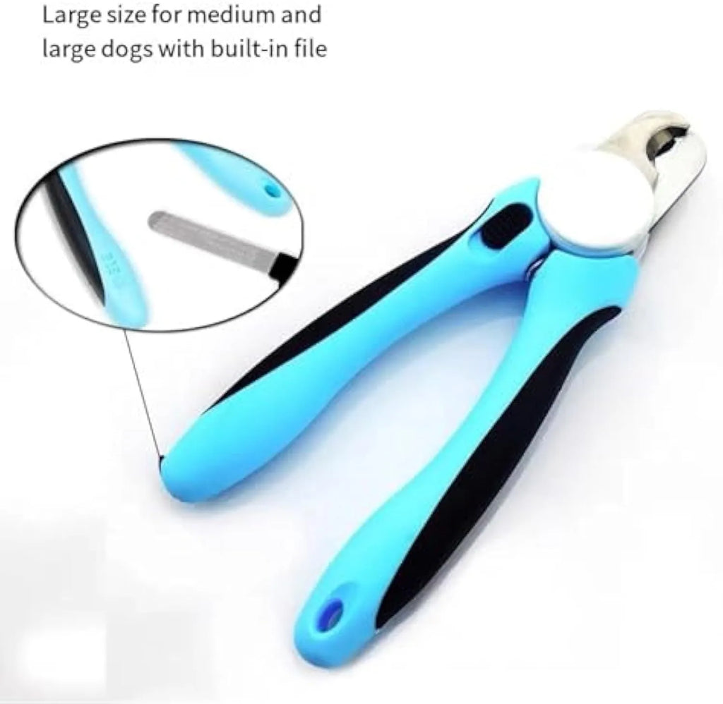Blue dog nail clippers with safety guard for large dogs, 16.8 cm long