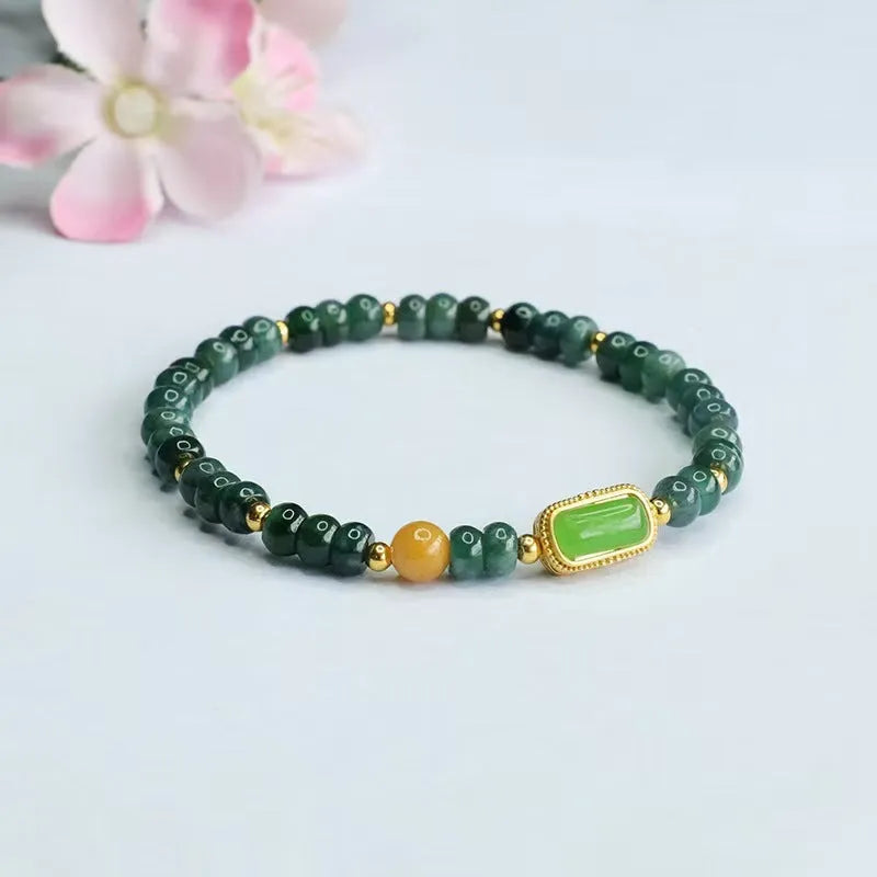 Natural stone blue water jade abacus bead bracelet with electroplated jasper and topaz stones
