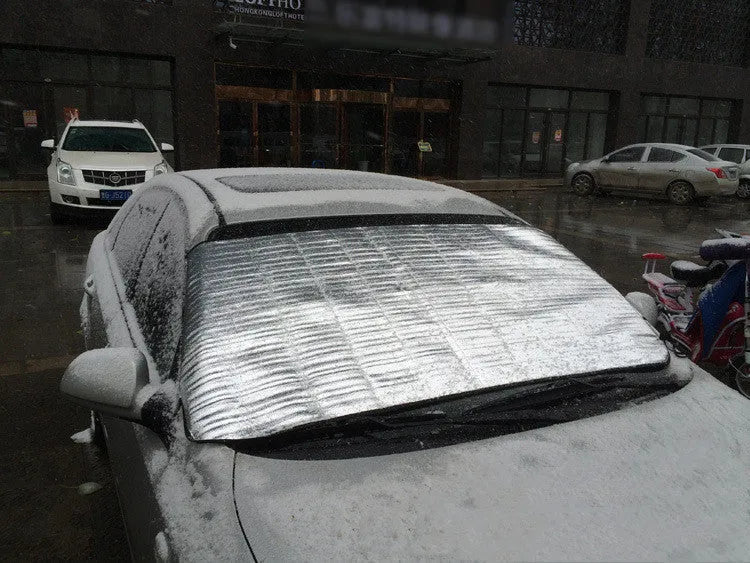 Silver car windscreen cover, 150 x 70cm, for front and rear windshields, made from cotton and aluminium