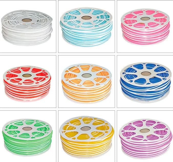Flexible silicone neon light bar showing 8mm width and colour options