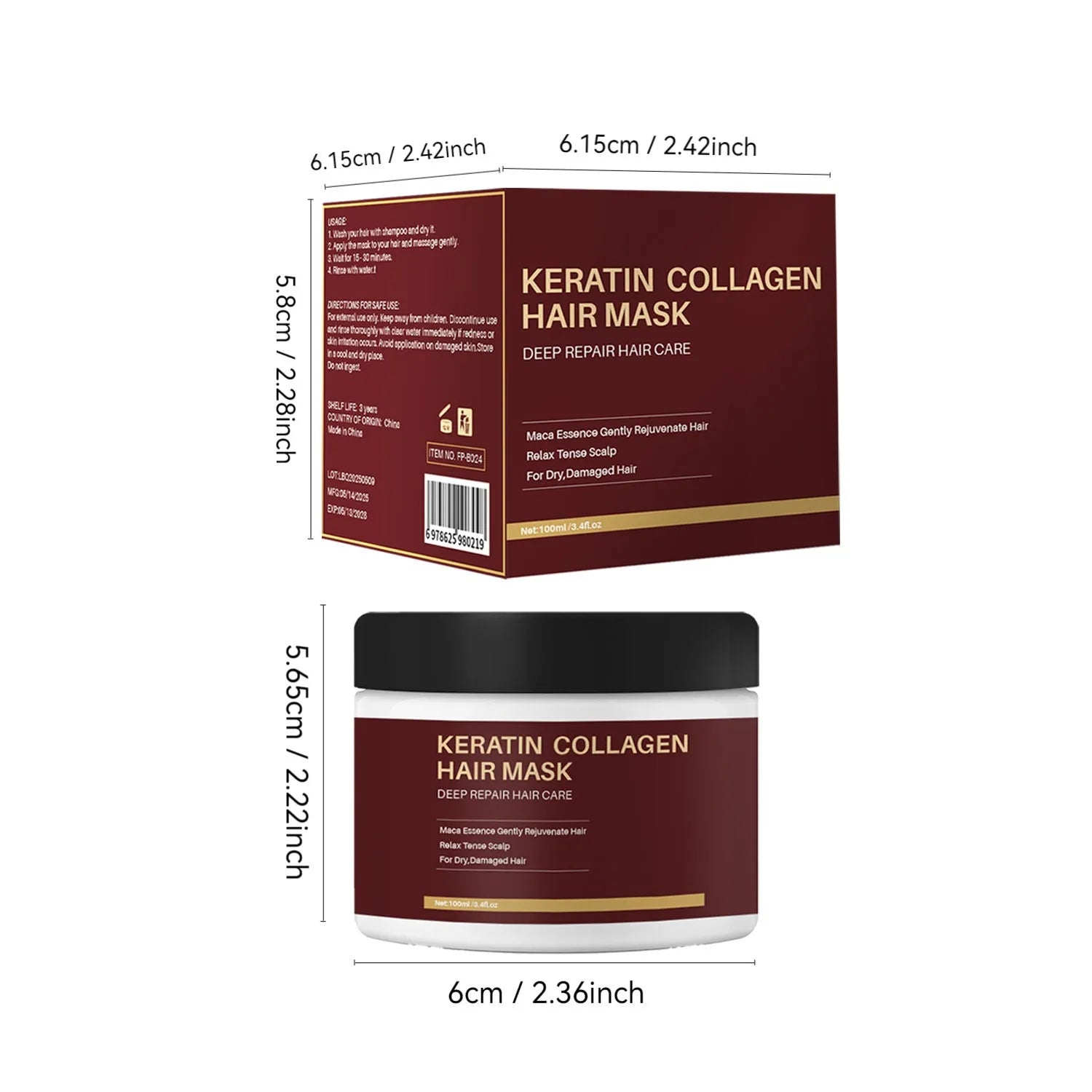 100ml collagen hair mask container for moisturising and repairing strong hair