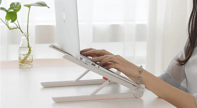 White laptop bracket with heat sink base cushion compatible with Apple MacBook and Whale race notebooks