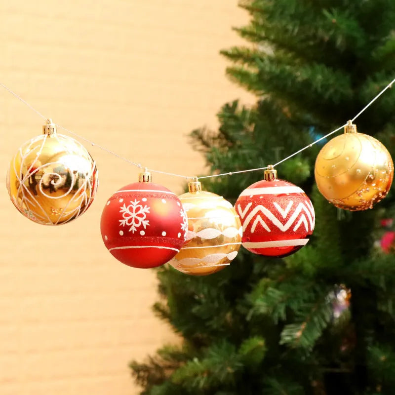 Set of 24 hand-painted 6cm Christmas baubles with glitter plating in various colours including gold, red and blue