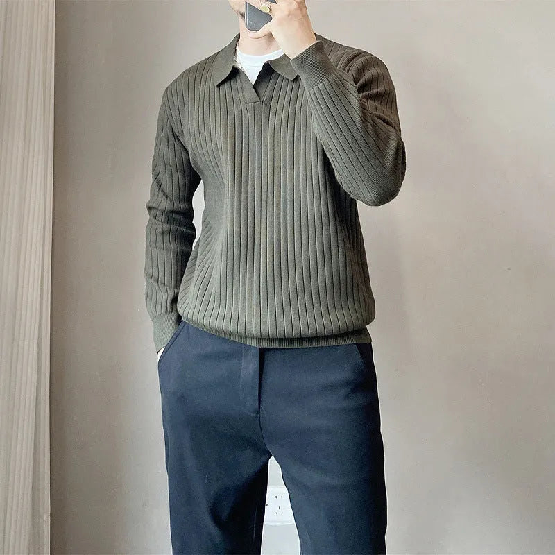 Loose elastic knitted sweater in modal and rabbit fur, long sleeves, autumn leisure wear for adult males