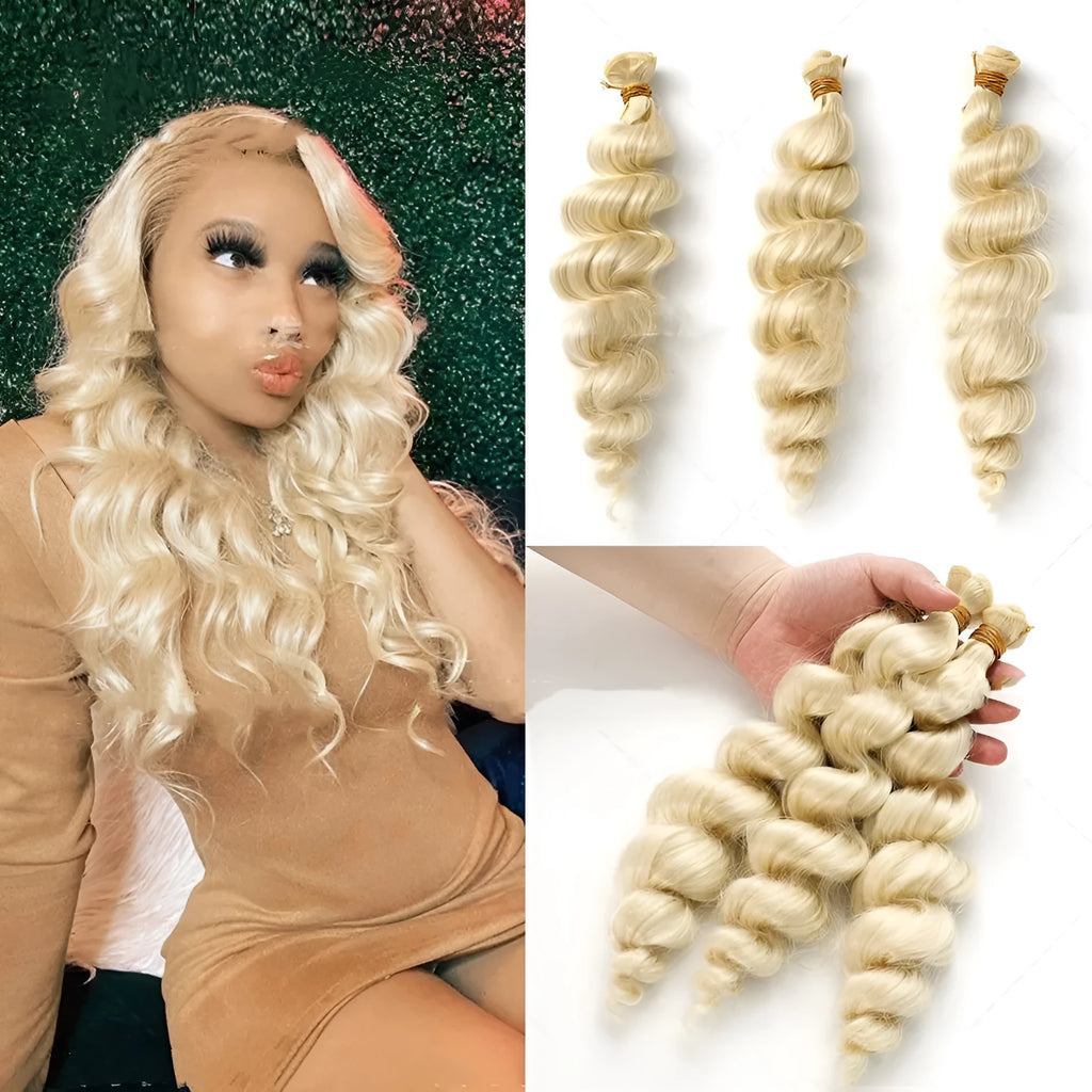 A golden synthetic wig for women shown in 18-inch, 20-inch and 22-inch length options.