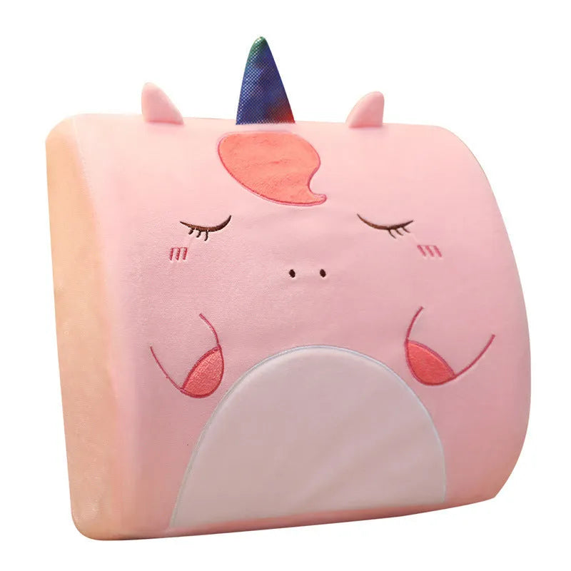 Office car cushion seat back with cartoon embroidery, removable memory foam core, and polyester fibre filling for lumbar support