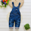 Children's bib jeans overalls in cotton, high waist, button and zip placket, sizes 80-110cm