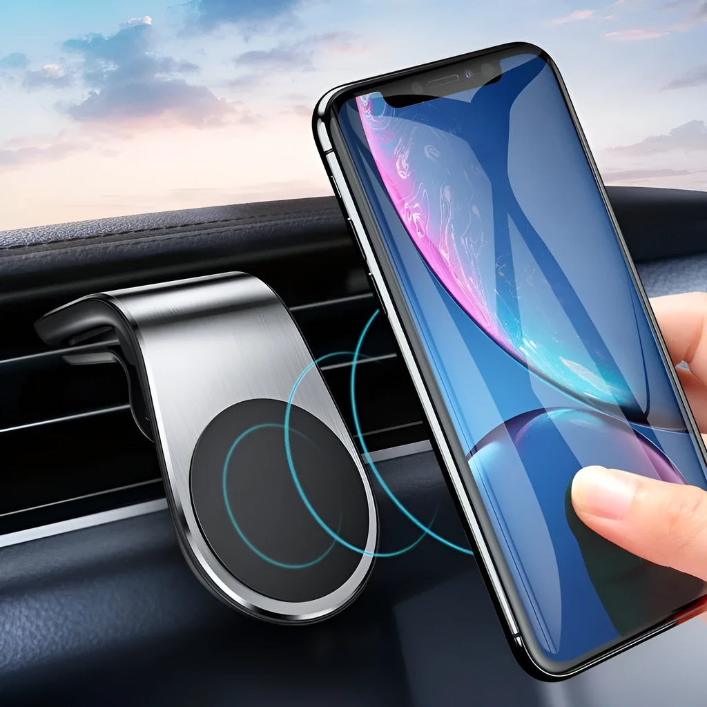 Universal car dashboard mobile phone holder with adjustable rotating ball joint in black finish