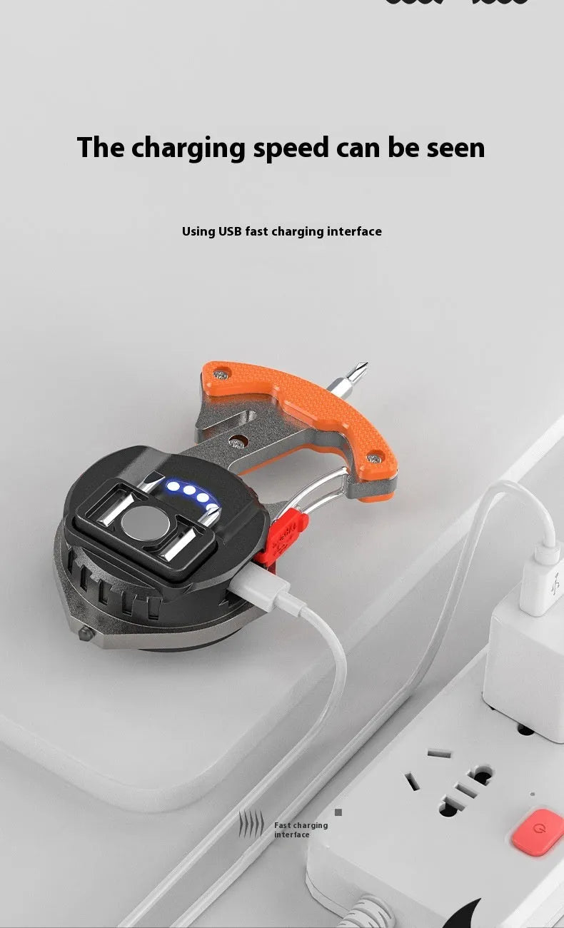 Portable aluminium multifunctional keychain flashlight with keyring and display screen.