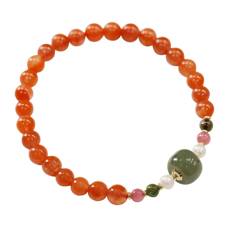 Natural Southern red agate women's bracelet with cherry red colour and polished round beads in ethnic retro style