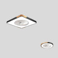 Nordic style ceiling fan with integrated light fixture in a solid wood housing, shown in rectangular, round, and square size options.