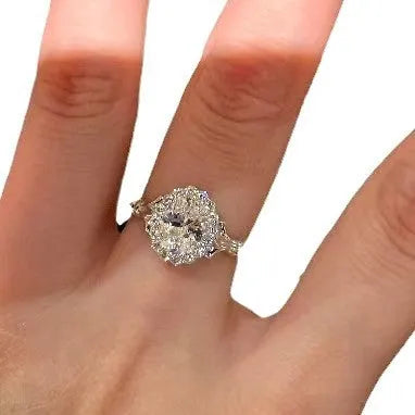 Silver adjustable geometry ring with diamond treatment and ellipse design elements for female wearers