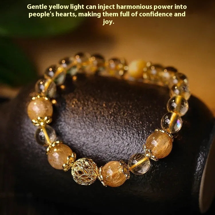 Retro citrine lucky bracelet for women with artificial crystal stones in yellow gold or amethyst colour.