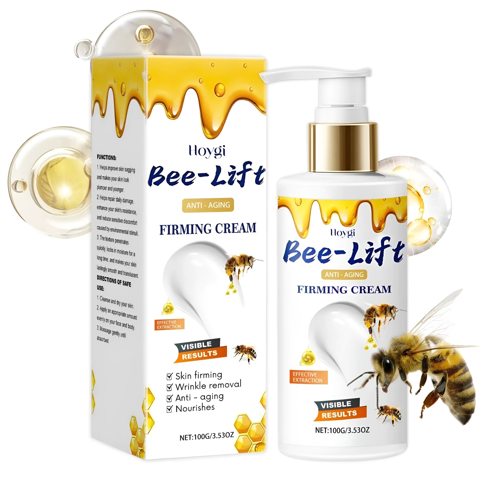 100g glass jar of bee venom facial firming cream with hyaluronic acid.