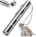 Silver aluminium alloy cat toy pointer with light patterns for indoor play, 19cm long