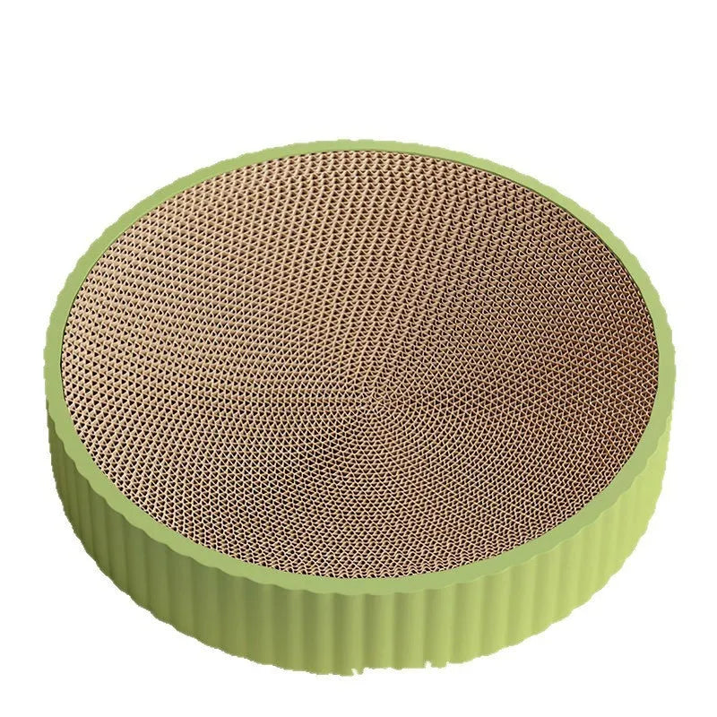 55cm round green cat scratching board with replaceable corrugated paper centre and two replacement packs