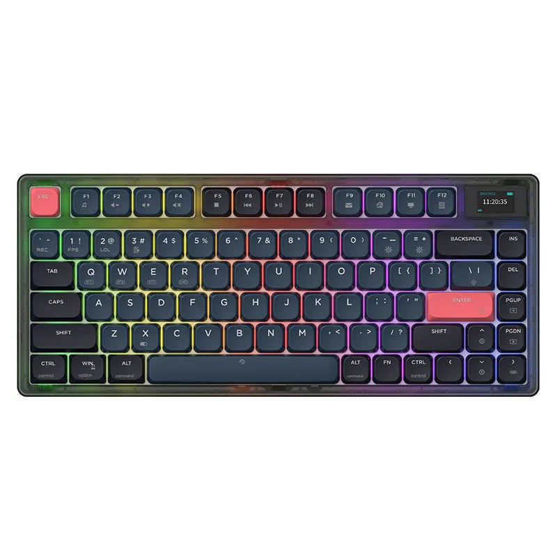 Ajazz AK832PRO mechanical keyboard with colour screen, green or tea colour options, and compact 81-key layout