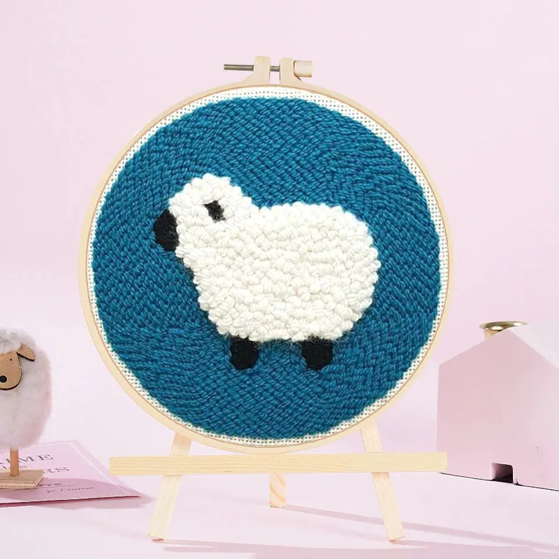 Chinese-style white poke embroidery string art kit with embroidery frame.