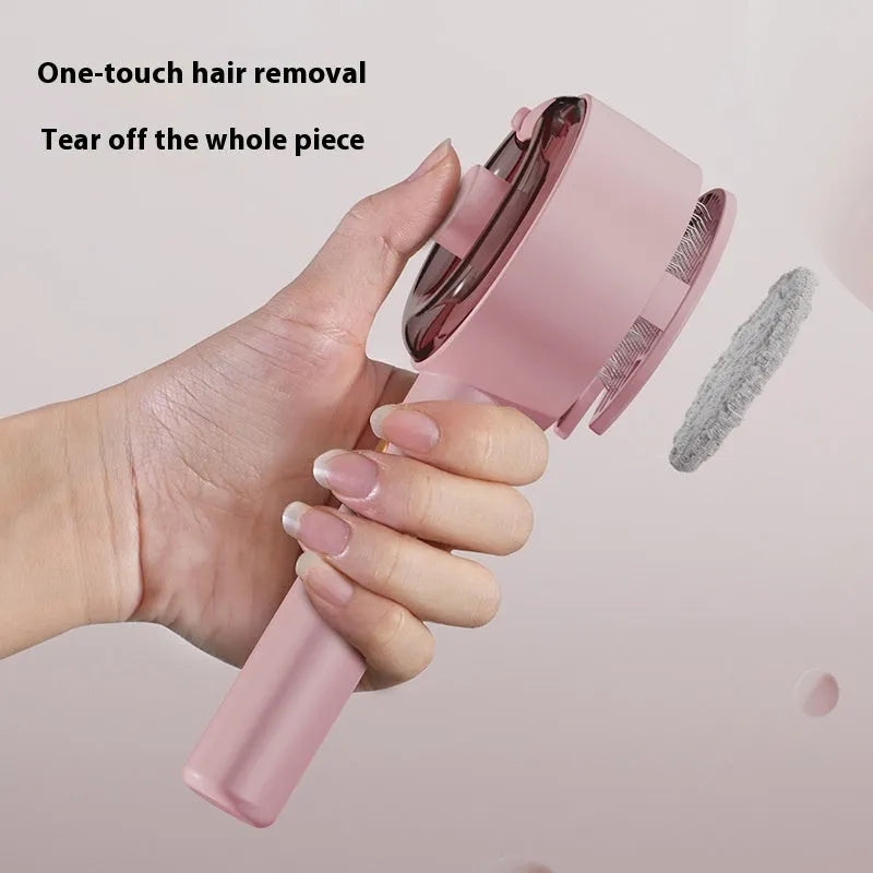 Ceramic white pet grooming comb with soft needles, UVC blue light, and a mist spray nozzle.