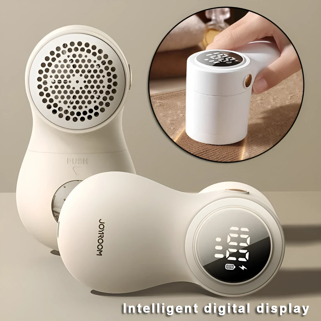 White electric fabric lint remover with LED display and USB charging port