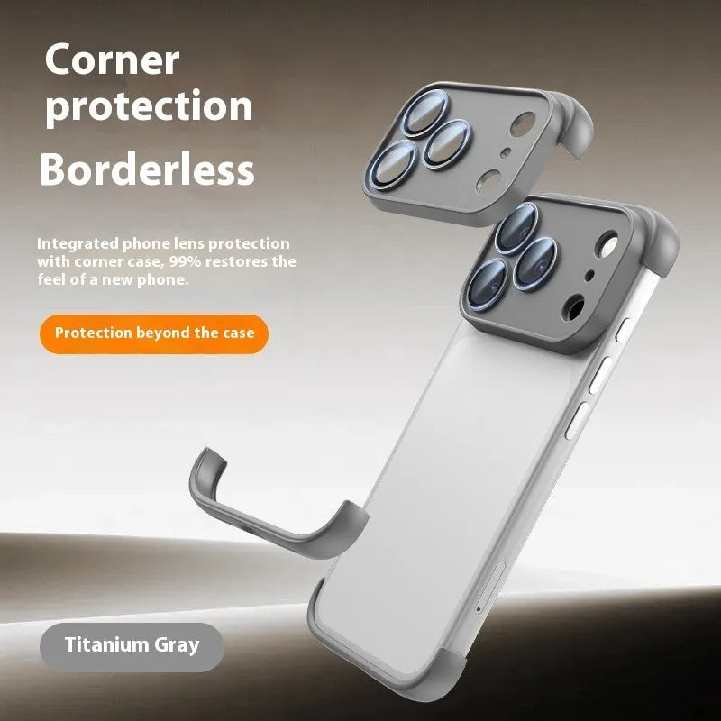 Transparent iPhone 17 phone case in black, orange, gray and desert colour