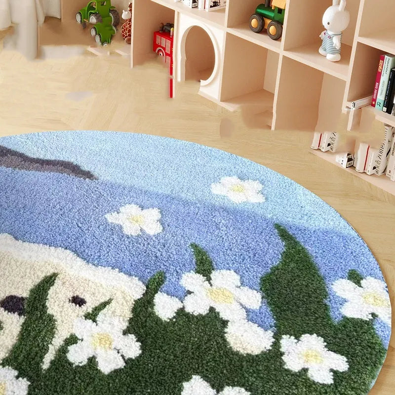 Hailang round blue snow mountain cartoon carpet for children's bedroom