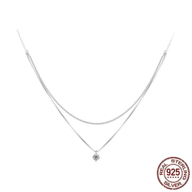 S925 sterling silver double-layer necklace with pearl chain design and adjustable length