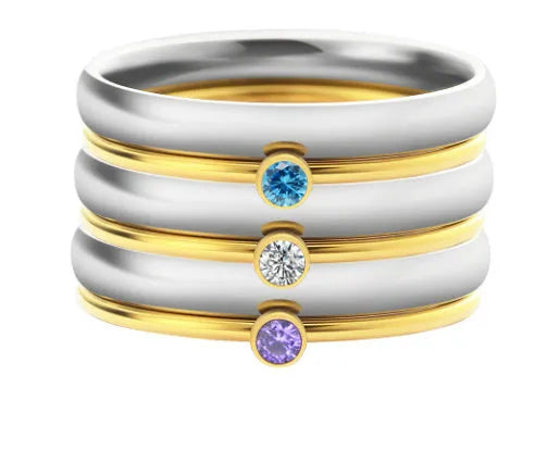 December birthstone engraved ring in titanium steel with geometric design and electroplating finish