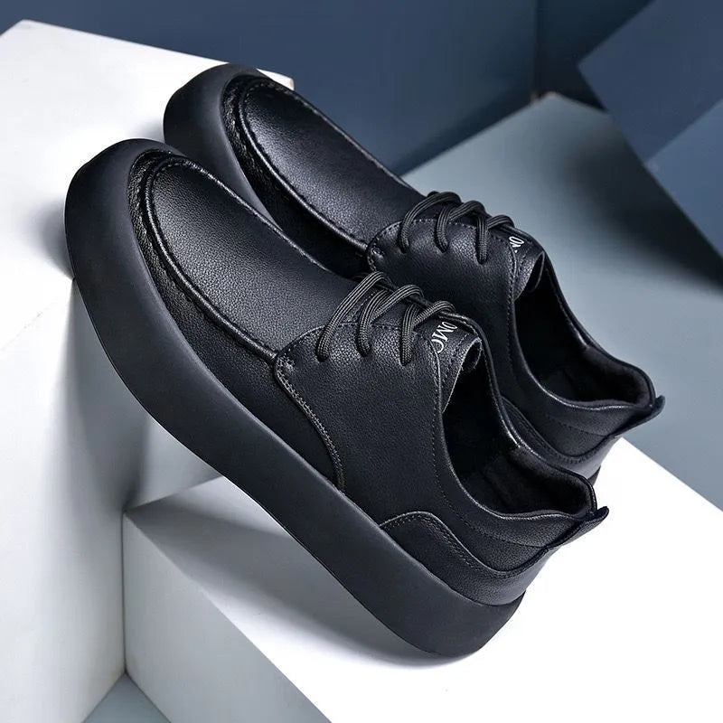 Men's brown casual lace-up shoes with round toe and flat heel on a white background