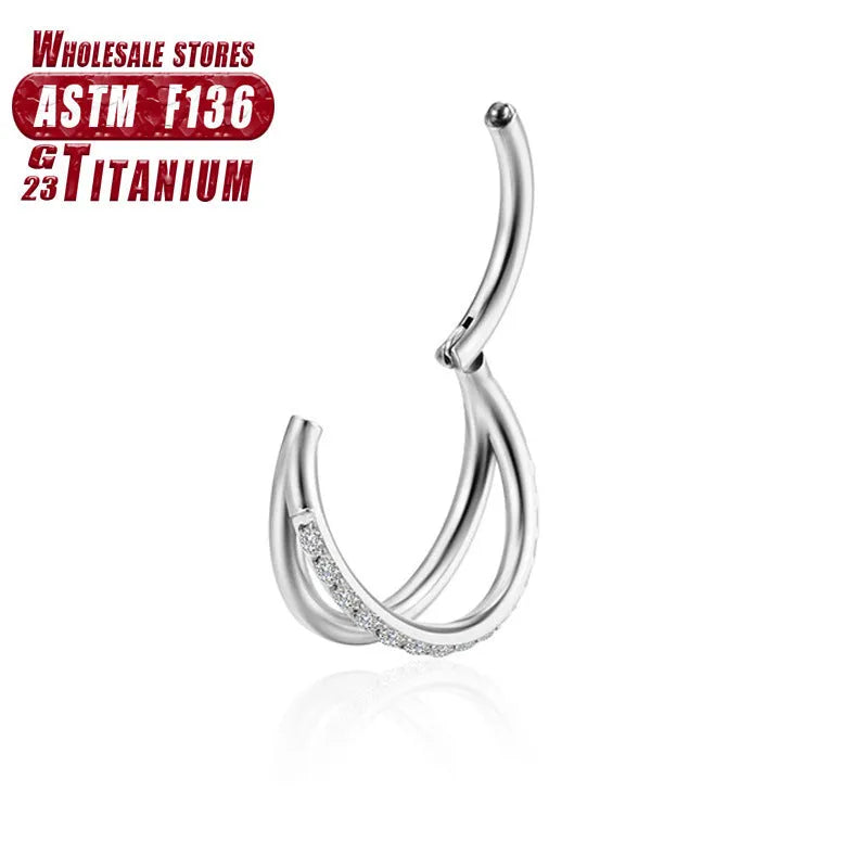 Titanium alloy fork nose ring body jewellery in silver finish showing 1.2mm thickness and fork design