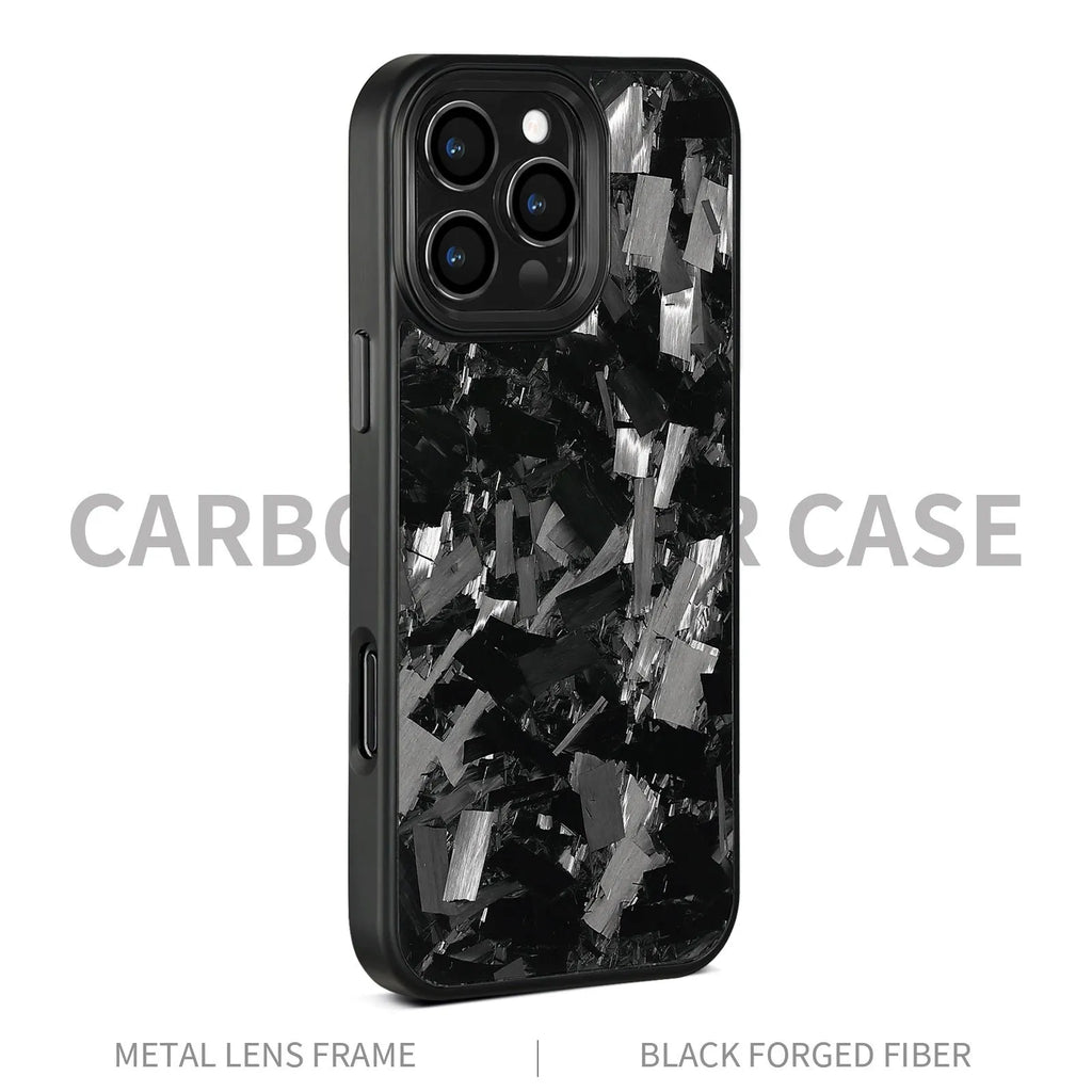 Metal frame forged pattern mobile phone case in blue gold with carbon fibre construction and magnetic attachment